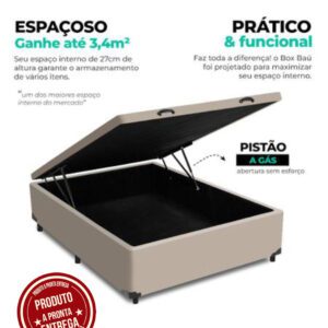 CAMA BAÚ LINHO BEGE 138x188 CASAL
