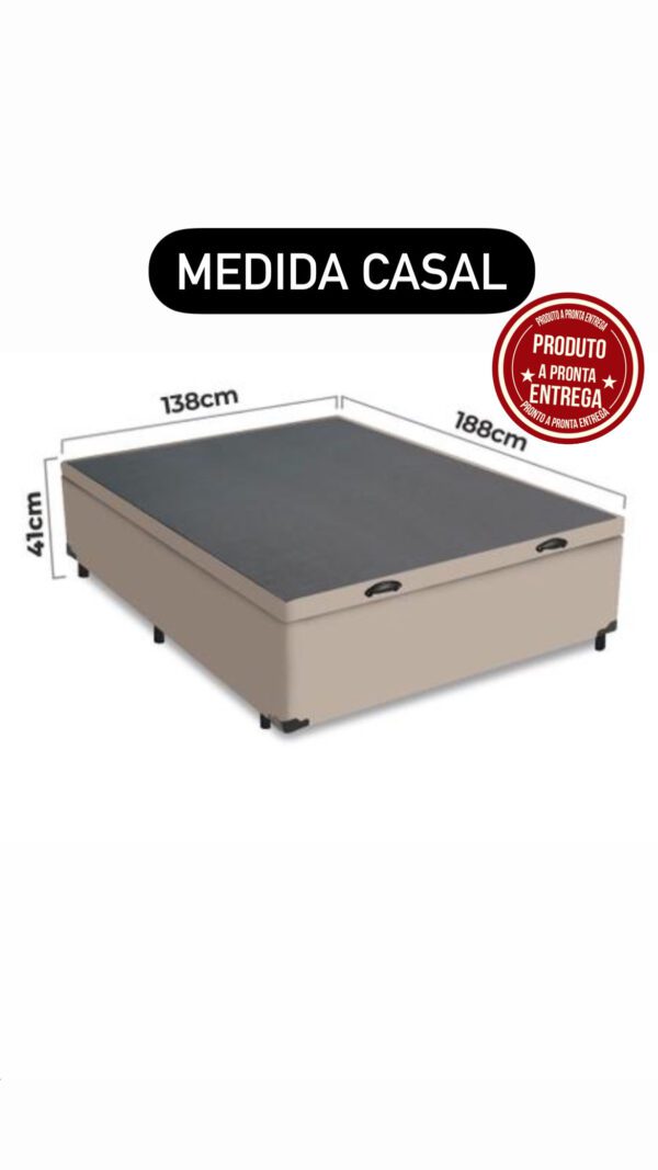 CAMA BAÚ LINHO BEGE 138x188 CASAL - Imagem 2