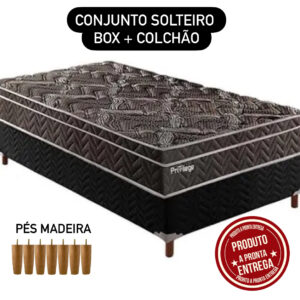 CONJUNTO BOX COLCHÃO MOLAS  PRIVILLEGE + BOX SOLTEIRO