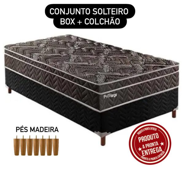 CONJUNTO BOX COLCHÃO MOLAS  PRIVILLEGE + BOX SOLTEIRO