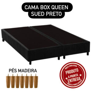 CAMA BOX SUED PRETO 158X198X28 QUEEN