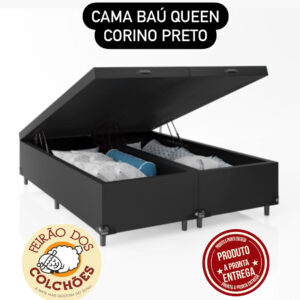 CAMA BAÚ  CORINO PRETO 158X198 QUEEN