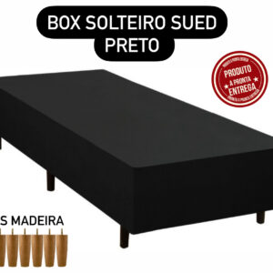 BOX SUED PRETO 88x188x28 SOLTEIRO
