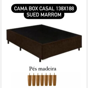 CAMA BOX SUED MARROM 138x188X28 CASAL