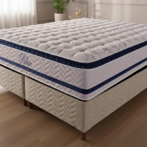 Conjunto Cama Box + Colchão Molas Ensacadas Blue 158 Queen Bege