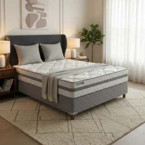 Conjunto Cama Box Paropas Molas Ensacadas Texture 138x188 Casal Cinza